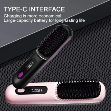 Electric LCD USB Ceramic Heating Straight Hair Comb Wireless Portable Negative Ion Styling Tool Rechargeable Straightening Brush
