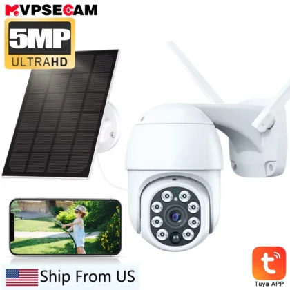 Wifi Solar IP PTZ Camera Outdoor Tuya 5MP Color Vision Battery Powered CCTV Surveillance Security Camera Wireless Two Way Audio