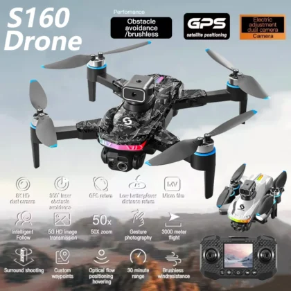 S160 Drone Professional with 8K HD Camera Screen Shows Aerial UAV Photography 360° Obstacle Avoidance Foldable Adults Toys Gifts