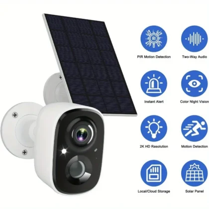 Outdoor wireless security camera, indoor pet camera, supports solar charging, self-charging, 2K camera, with AI motion detection
